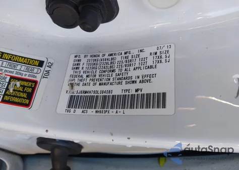 2013 Honda Cr-V Ex-L from USA, damaged, VIN 5J6RM4H79DL084080